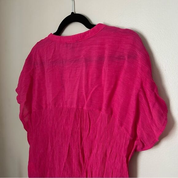 Modern Works Blouse Short Sleeve Pink V-Neck Button Down Business Casual - Picture 5 of 9